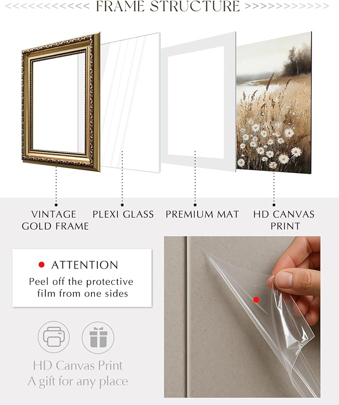 ARPEOTCY Vintage Gold Framed Large Wall Art, Farmhouse Nursery Duck Paintings, Canvas Prints with Antique Picture Frame, Cute Duck Illustration Victorian Wall Decor for Living Room 16x24 inch