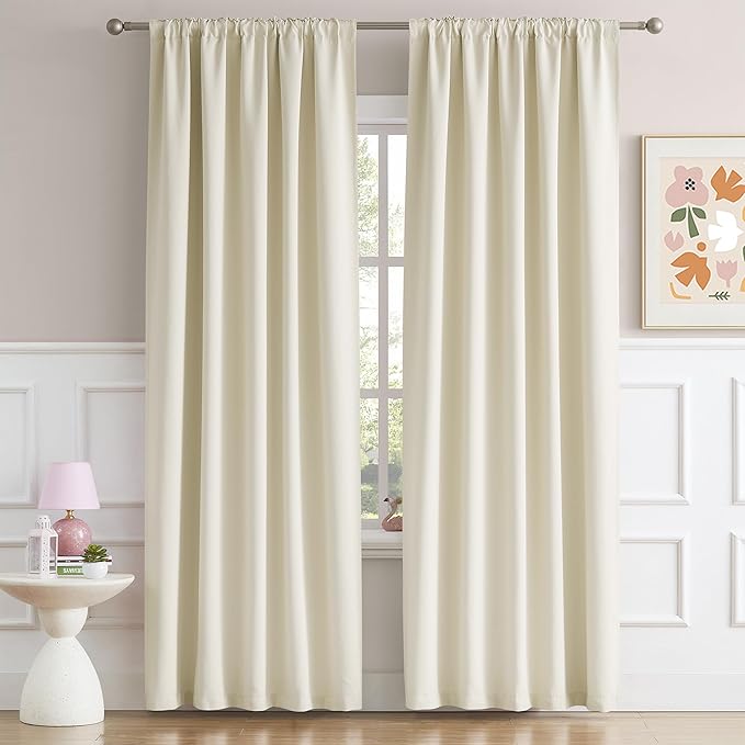 DUALIFE Buttercream Beige Curtains 45 Inch Length for Small Windows Set 2 Panels Blackout Short Window Drapes for Bedroom Room Darkening Curtains 52x45 Inches Long Back Tab Loop Pocket
