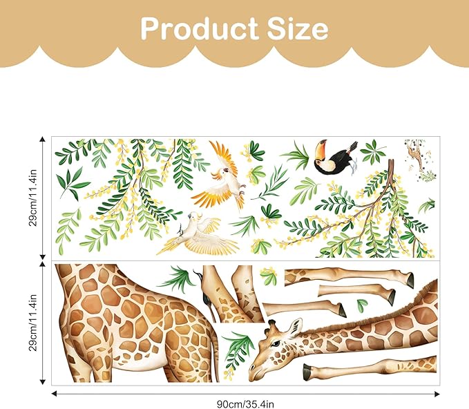 Tanlaby Large Giraffe Wall Decals Jungle Animal Wall Stickers Leopard Deer Safari Peel and Stick Art Decor for Baby Nursery Kids Bedroom Playroom Daycare Kindergarten