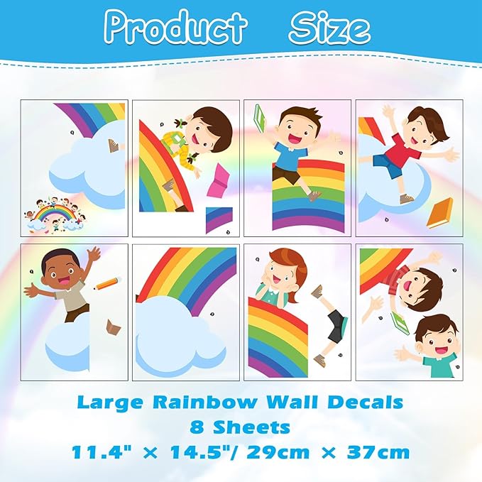 Watercolor Rainbow Wall Decals Educational Wall Stickers for Kids Room, Large Rainbow Cloud Wall Decor Students Reading Art Murals Peel and Stick Decorations for Nursery Classroom