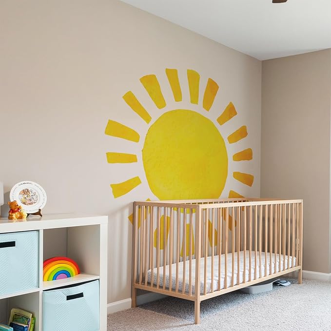 Watercolor Rainbow, Sun, Polka Dots Wall Decal for Kids Room, Nursery, Baby Room Decor, Polka Dots Mural, Rainbow Wallpaper (Sun, XXLarge)