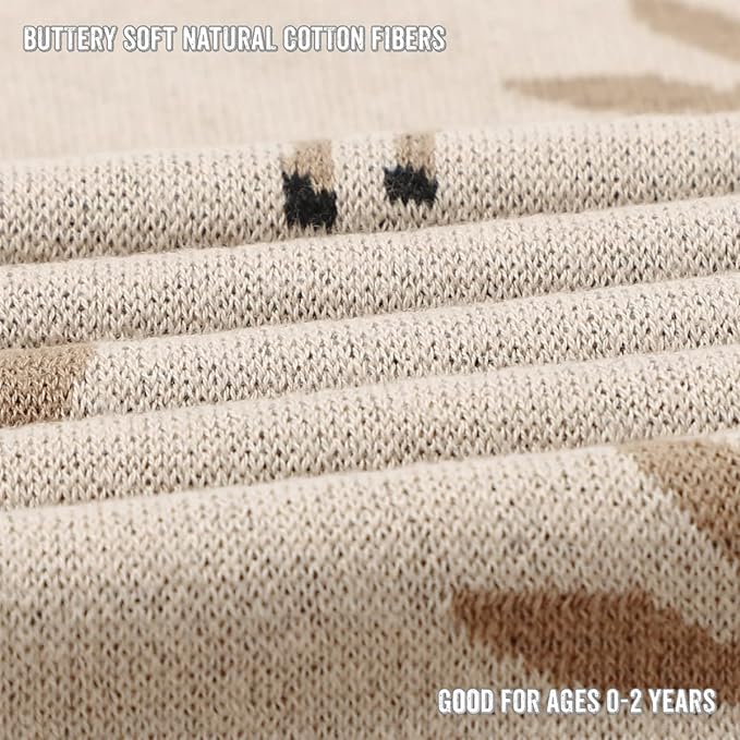 Knit Baby Swaddle Blanket - 100% Cotton Soft Cozy Receiving Swaddling Stroller Blanket Quilt for Shower Gift Registry for Newborns Infants Toddlers Gender Neutral (Deer - Taupe)