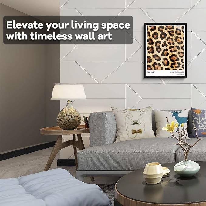 Leopard Print Wall Art, close-up fur pattern, animal print wall decor, matte finish framed canvas print, animal poster artwork, for bedroom fashion lovers gift, 12x15 inch