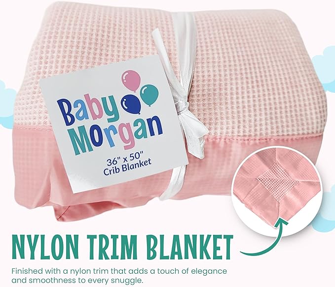 Blankets - Thermal Waffle Warm Baby Blanket for Crib - Soft and Cozy Baby Crib Blanket for Nursery, Stroller, or Naptime Comfort - Ideal Shower Gift - Pink, Nylon Trim (36" x 50")