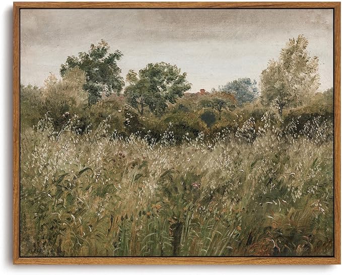 OIQArtOIQ Framed Vintage Landscape Wall Art Natural Scenery Oil Painting Canvas Prints Country Farmhouse Aesthetic Decor Pictures for Kitchen Bedroom Living Room Bathroom