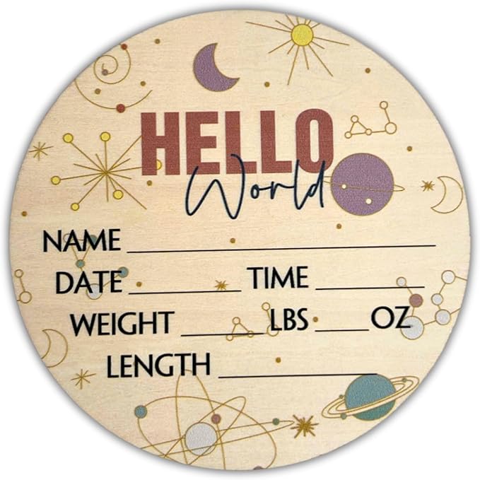 Hello World Newborn Sign 6" - Baby Announcement Sign for Hospital - Welcome Baby Sign - Announcement Board for New Baby - Birth Announcement Sign - Newborn Name Sign - Perfect for Baby Arrival (space 2)