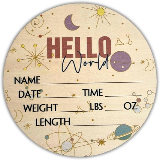 Hello World Newborn Sign 6" - Baby Announcement Sign for Hospital - Welcome Baby Sign - Announcement Board for New Baby - Birth Announcement Sign - Newborn Name Sign - Perfect for Baby Arrival (space 2)