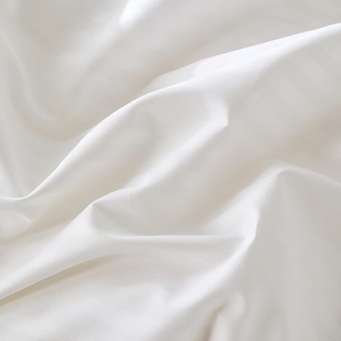 JELLYMONI 100% Natural Cotton 3pcs Striped Duvet Cover Sets, Satin Striped Printing Pattern Duvet Cover Set, with Zipper Closure & Corner Ties(Full Size)