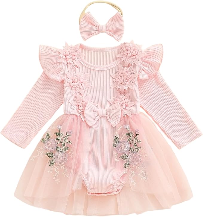 Giraropa Baby Girl Fall Winter Clothes Long Sleeve Romper Dress + Socks + Headband Newborn Infant Cute Casual Outfits