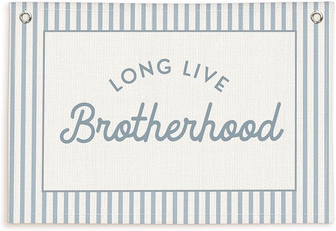 Lacama Blue Long Live Brotherhood Boys Room Decor, Boy Nursery Decor, Linen Banner Wall Hanging Canvas Banner Flag Decor for Toddler Boy Room Nursery 30x20 Inch