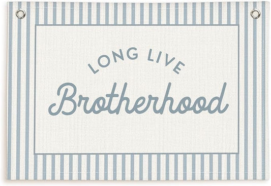 Lacama Blue Long Live Brotherhood Boys Room Decor, Boy Nursery Decor, Linen Banner Wall Hanging Canvas Banner Flag Decor for Toddler Boy Room Nursery 30x20 Inch
