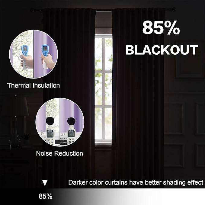 DUALIFE Lavender Curtains Room Darkening，Rod Pocket and Back Tab Thermal Insulated Drapes 52x84 Inch，2 Panels