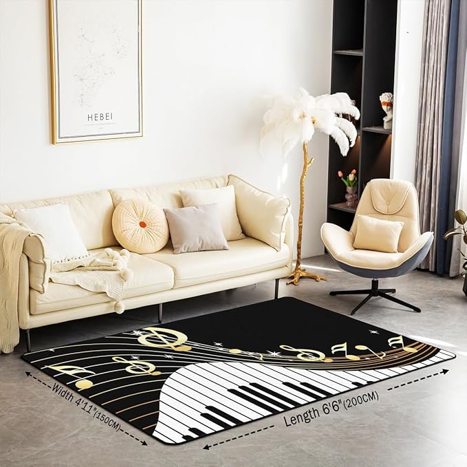 jejeloiu Piano Area Rug 4x5 Music Theme Living Room Rugs for Bedroom Soft Kids Luxury Piano Musical Decorative Carpet Inside Entryway Accent Rug Floor