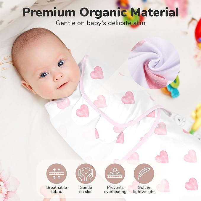 Mama Cheetah Baby Swaddle Sack 3-6 Month, Organic Cotton Swaddling Sleep Sack, Swaddle for Large Babies, Large Swaddle Wrap, Easy Swaddles for Girl, 3-Pack