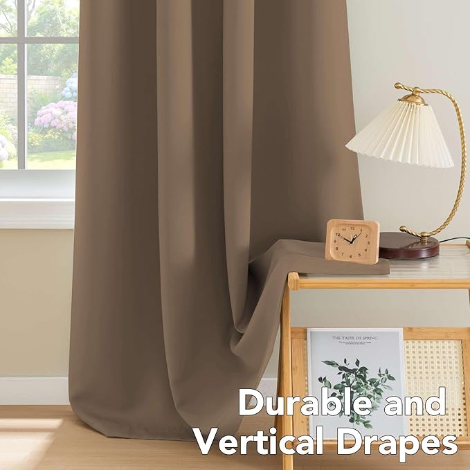 H.VERSAILTEX Ultra Soft Microfiber Thermal Insulated Antique Copper Grommet Blackout Curtains/Window Treatment Draperies 52 by 72 - Inch for Living Room/Bedroom, Set of 2 - Macchiato