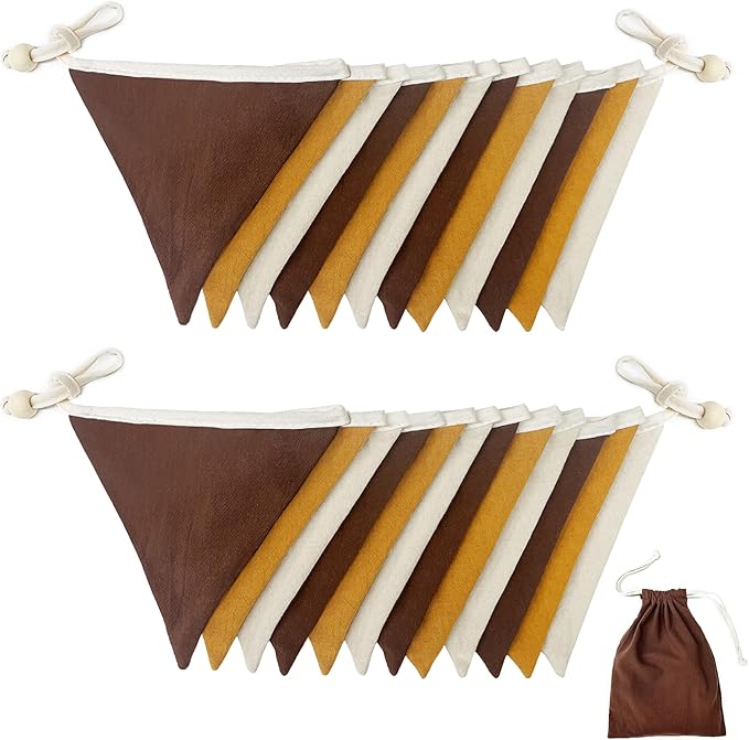 2 Sets of Brown Ginger Beige Nursery Garland 24Pcs Neutral Fabric Linen Pennant Banner Flags Triangle Streamers for Baby Playroom Decor Kids Camping Birthday Baby Shower Boho Party Decorations