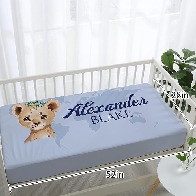 Custom Baby Crib Bedding Set - Blue Leopard Design Personalized Name Baby Nursery Bedding 3 Pcs Set - Chic Soft Blanket, Fitted Sheet, Room Rug for Newborns Boys Girls Gifts