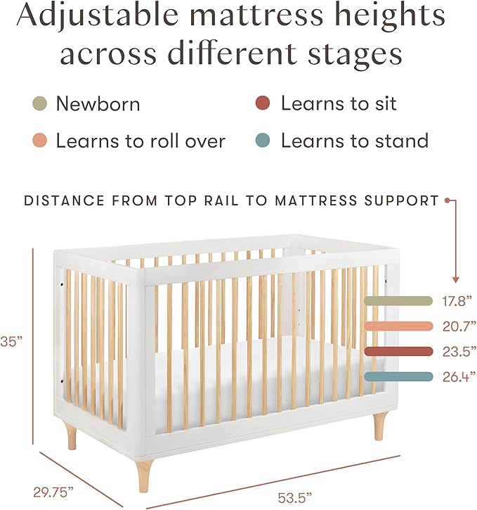 Babyletto Lolly 3-in-1 Convertible Crib with Toddler Bed Conversion Kit in White and Natural, Greenguard Gold Certified
