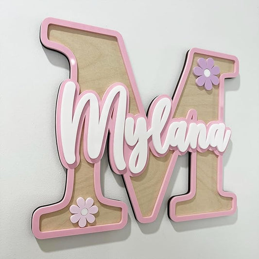 Chillever - Personalized Name Sign for Nursery, Custom Wooden Name Sign, Baby Letter Decor, Exquisite Nursery Decor and Wall Art for Girl or Boy Room, Baby Letter Room Decorations 1
