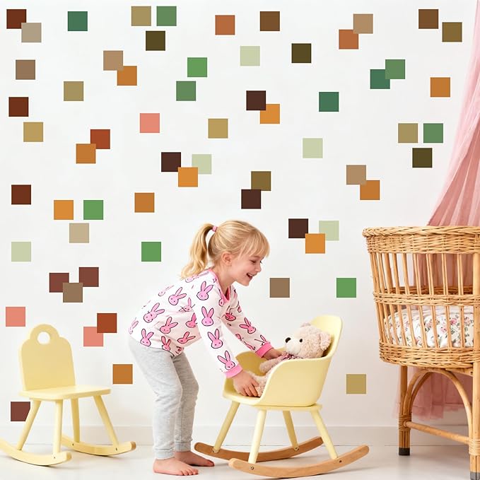 Pixel Block Wall Decals Geometric Square Wall Stickers Removable Pixel Gamer Vinyl Decals Game Room Border Sticker DIY Gaming Color Block Stickers for Playroom Nursery Bedroom Decor