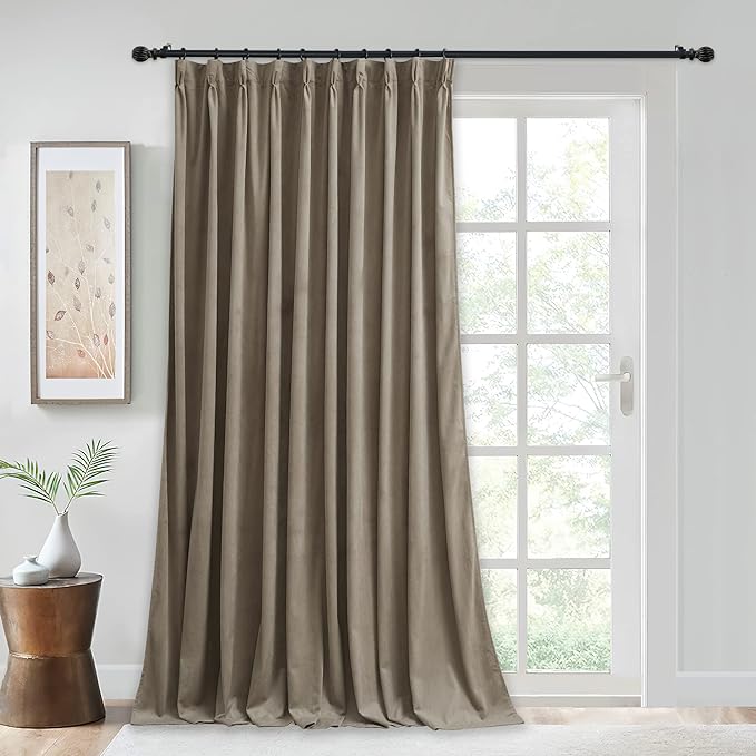 StangH Extra Wide Pinch Pleated Velvet Curtains 84 inches Long, Camel Beige Living Room Darkening Drapes with Hooks Thermal Insulated Sliding Door Curtains for Bedroom Patio, W62 x L84, 1 Panel
