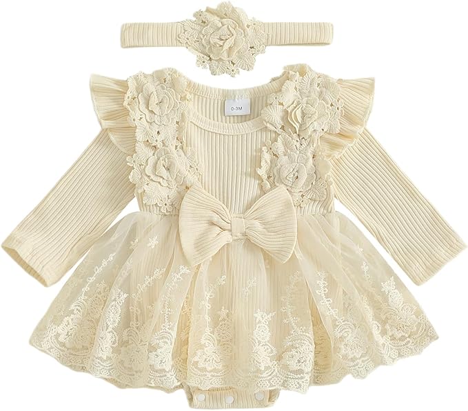 Giraropa Baby Girl Fall Winter Clothes Long Sleeve Romper Dress + Socks + Headband Newborn Infant Cute Casual Outfits