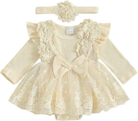 Giraropa Baby Girl Fall Winter Clothes Long Sleeve Romper Dress + Socks + Headband Newborn Infant Cute Casual Outfits