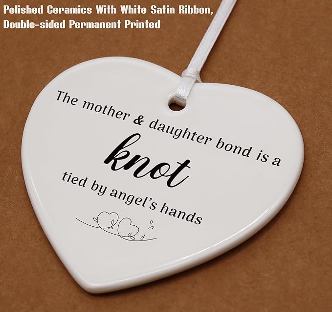 Heart Shaped Christmas Ornament-Mother Daughter Gift-Graduation Birthday Wedding Thanksgiving Present-The Bond is a Knot Tied by Angel’s Hands-Keepsake for Mom and Daughter
