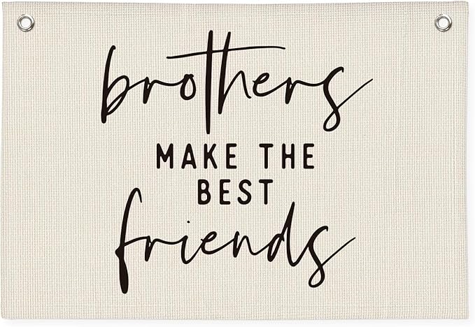 Brothers Make The Best Friends Banner - Boys Room Decor, Toddler Boy Room Decor, Linen Wall Hanging Canvas Flag for Nursery Playroom