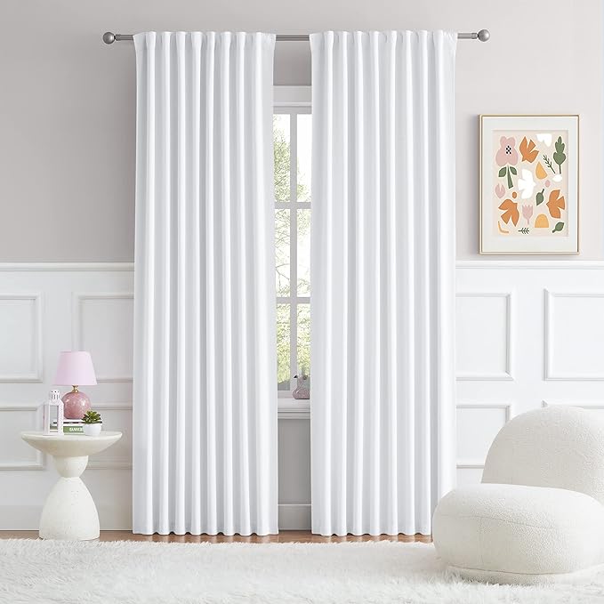 DUALIFE White Short Curtains for Small Windows Half Blackout Kitchen Cafe Curtains 45 Inch Length Summer Heat Insulated Room Divider for Bedroom Back Tab