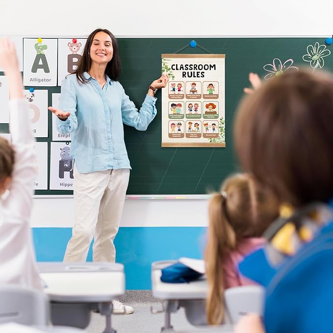 ZTGDA Classroom Rules Poster, Classroom Art Poster Decor for Toddler Room Playroom Nursery,Educational Posters for Preschoolers,Kids Wall Decor 12x16inch(Classs room rules)