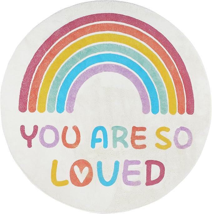 Topotdor Rainbow Round Rug for Girls Bedroom,Colorful Boho Decor Nursery Area Rug,Ultra Soft Machine Washable Kids Play Mat,63" Round
