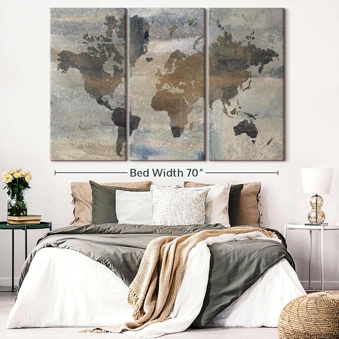 ElephantStock Stone World Wall Art - Horizontal Canvas - 3-Piece Lobby Wall Decor - Painting Map Canvas Print - Beige and Gray Decor for Wall by Avery Tillmon - 74" X 48"