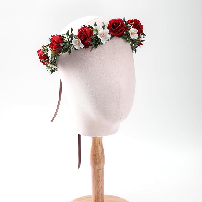 Rose Hair Flower Crown - Girl Flower Crown Decoration Rose Celebration Round Floral Head Bride Wedding Renaissance Festival Party Birthday Ball Photo Accessories
