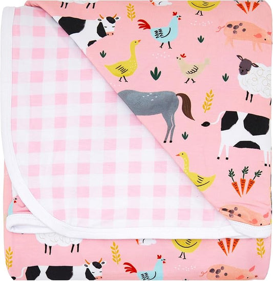 Little Sleepies Cloud Blanket, Soft Viscose from Bamboo Toddler & Baby Blanket for Boys & Girls, Lightweight, Perfect for Hot Sleepers, 50" x 50", Large (Pink Farm Animals)