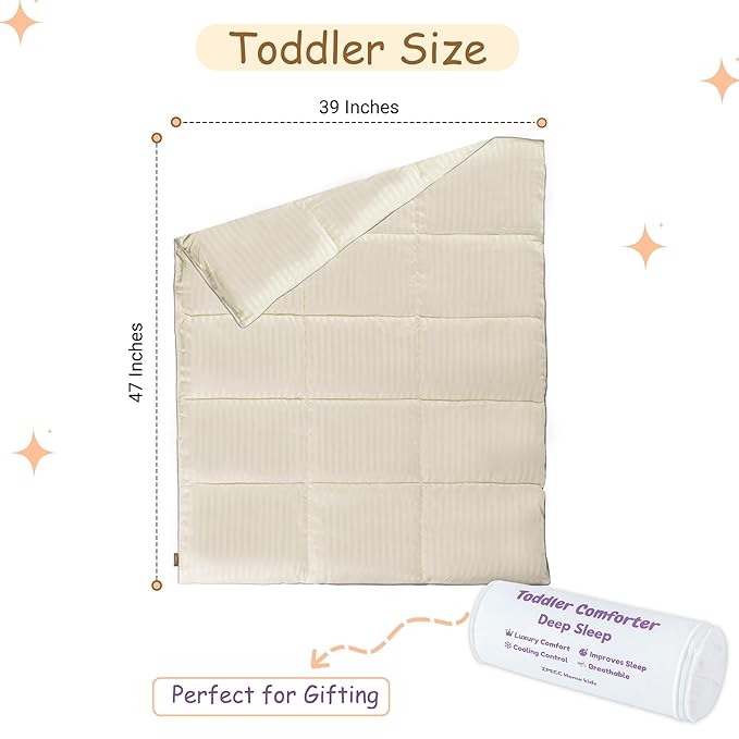 ZPECC Toddler Down Alternative Comforter, 39x47 Hypoallergenic Baby Blanket Quilt, Soft Breathable Lightweight All Season Kids Duvet Insert for Crib Stroller Cot Daycare, Cream Stripe
