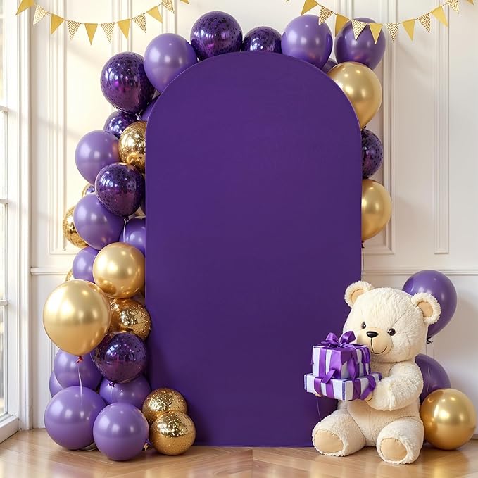 Purple Arch Cover 6FT Spandex Fitted Wedding Arch Stand Covers Round Top Chiara Arch Covers Stretchy Backdrop Cover for Birthday Party Ceremony Banquet Decoration
