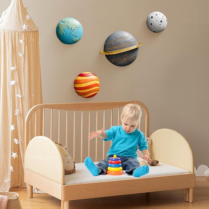 XGZY XGZY4PCS Planet Wall Hanging Set: Simple 3D Relief Art Wall Hanging Set, Fun Decoration for Living Room, Entrance, and Study