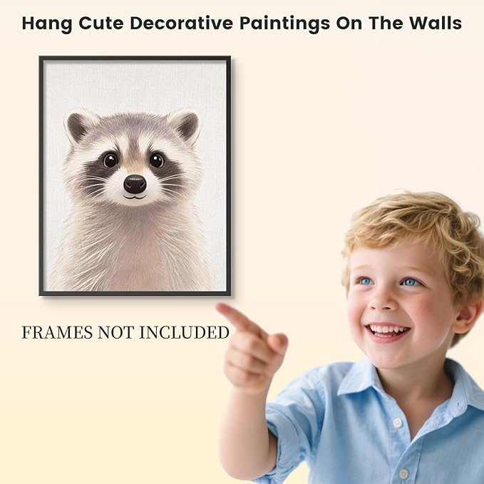 Baby Safari Nursery Wall Decor - Picture Cute Animal Wall Prints on Canvas, Under 20 Dollars Gifts for Baby Boys & Girls Room, UNFRAMED Wall Art Set of 6-8" x 10"