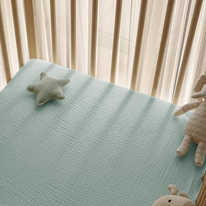Little Grape Land Muslin Crib Sheets Fitted for Boys and Girls 2 Pack, 100% Cotton Baby Bed Sheets Soft Breathable, Neutral Fitted Baby Mattress Sheets for Standard Crib 52x28 inches, Cactus