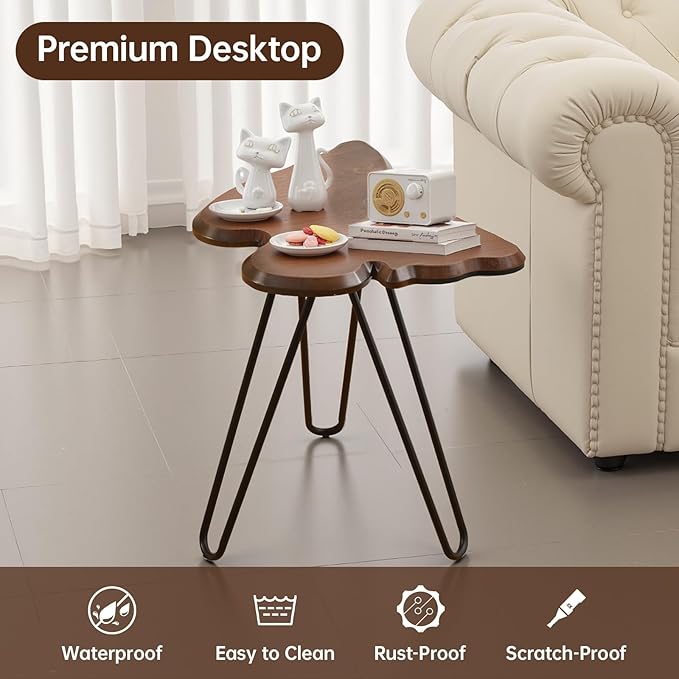 Butterfly Accent Side Table Set of 2, Walnut Brown MDF Wood Top & Black Hairpin Legs, Small Modern End Table，21.75" Tall for Living Room, Bedroom or Small Spaces