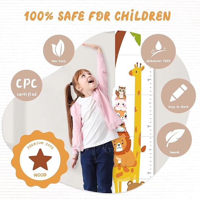 Personalized Name Growth Chart for Kids, Zoo Kids Growth & Measuring Chart in Inches, Fun & Stylish Height Tracker for Children, Growth Ruler