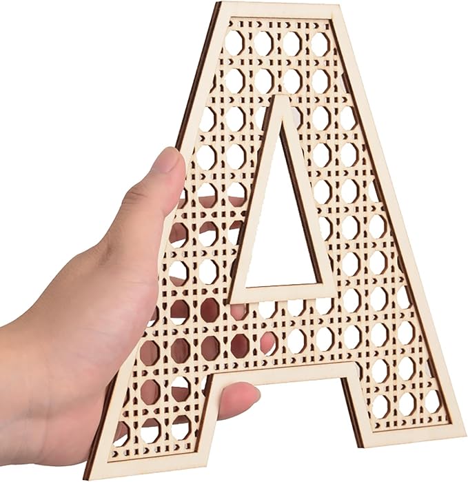 Wooden Rattan Letters 8 inch Wood Letters K for Wall Decor Crafts Boho Nursery Decor for Baby Shower Wedding Bedroom Name Signs Large Rustic Letter Home Decoration