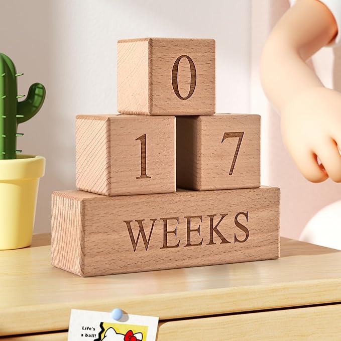 Baby Monthly Milestone Blocks - Handcrafted Wooden Number Blocks for Milestones - Days, Weeks, Months, Years - Ideal for Newborn Photos & First Year Memories