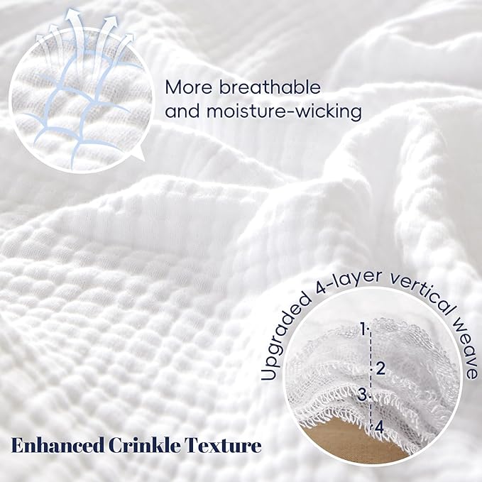 PHF 100% Cotton Muslin Blanket King Size 108"x90", 4-Layer Lightweight Gauze Throw, Breathable Cloud-Soft Minimalist Blanket for Bed, Couch, Camping & Baby, White, Ideal Gift