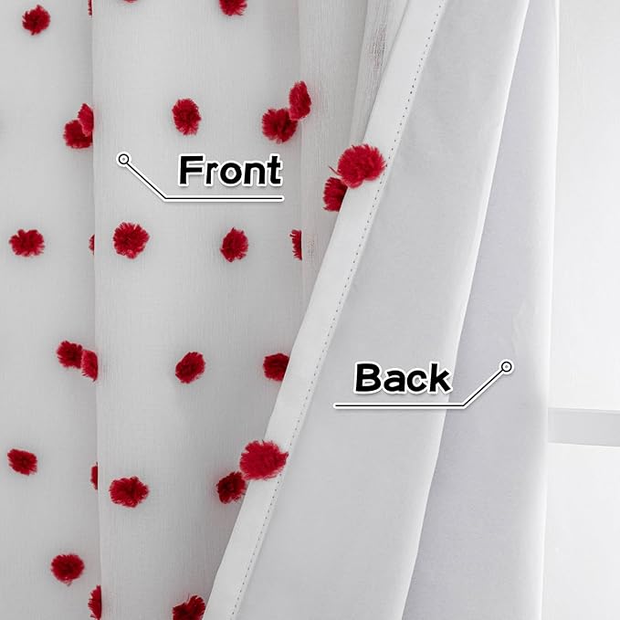 MYSKY HOME Blackout Curtains for Living Room 95 Inch Long Total Light Blocking Curtains for Sliding Door 2 Panels Grommet 100% Room Darkening Girls Bedroom Drapes with Red Pom Pom Sheer 52 x 95 in