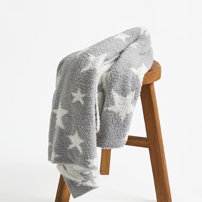 EVERGRACEHOME Soft Plush Baby Blanket for Boys Girls with Little Stars Printed, Fleece Fuzzy Toddler Nursery Blanket Lightweight Warm Cozy Throw Blanket for Baby Crib, Couch, Bed, Light Gray, 50"x60"