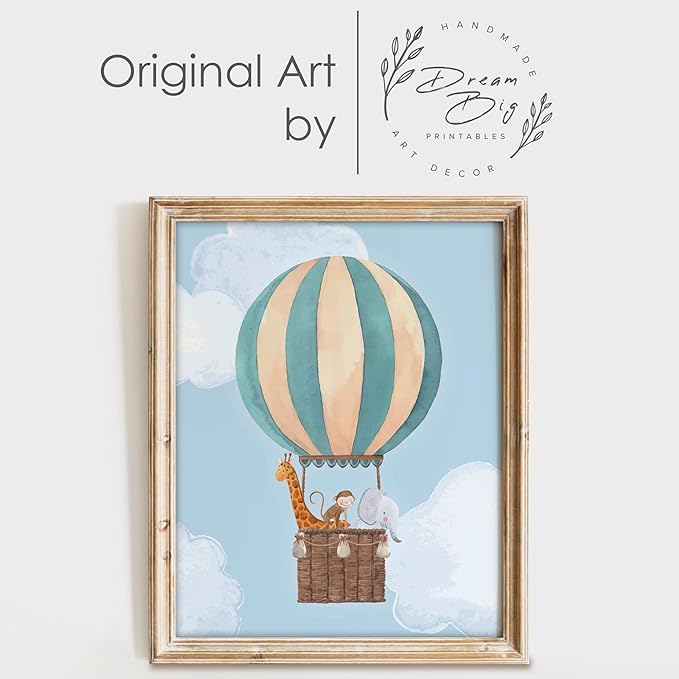 DREAM BIG PRINTABLES Hot Air Balloon Art Prints (Set of 3) - Unframed - 11x14 | Nursery Wall Decor | Modern Wall Decor for Your Little One's Room