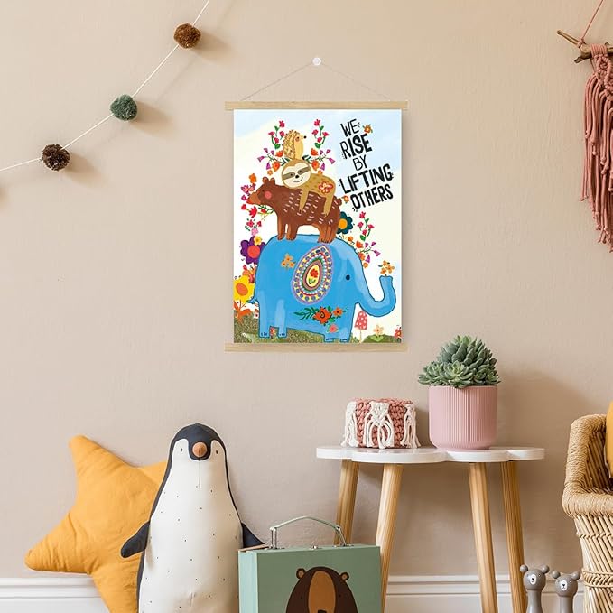 Qswo Inspirational Quotes Wall Decor for Kids,We Rise by Lifting Others Wall Art Poster Hanger Frame,Motivational Hanging Canvas Wall Decor for Kids Room Dorm Nursery
