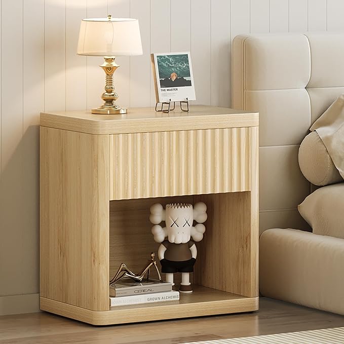 Night Stand Fluted Nightstand with Drawers, Wood Bedside Table with Storage Shelf, Bed Side Table for Bedroom, End Tables Living Room, Farmhouse Nightstands Night Stands, Sofa Side Tables